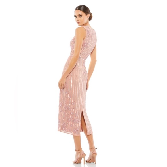 Mac Duggal STRIPED FLORAL EMBELLISHED SLEEVELESS MIDI DRESS size 10 - Picture 2 of 12